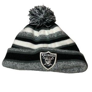 Oakland Raiders Pom Beanie On Field Ski Hat Winter NFL Las Vegas